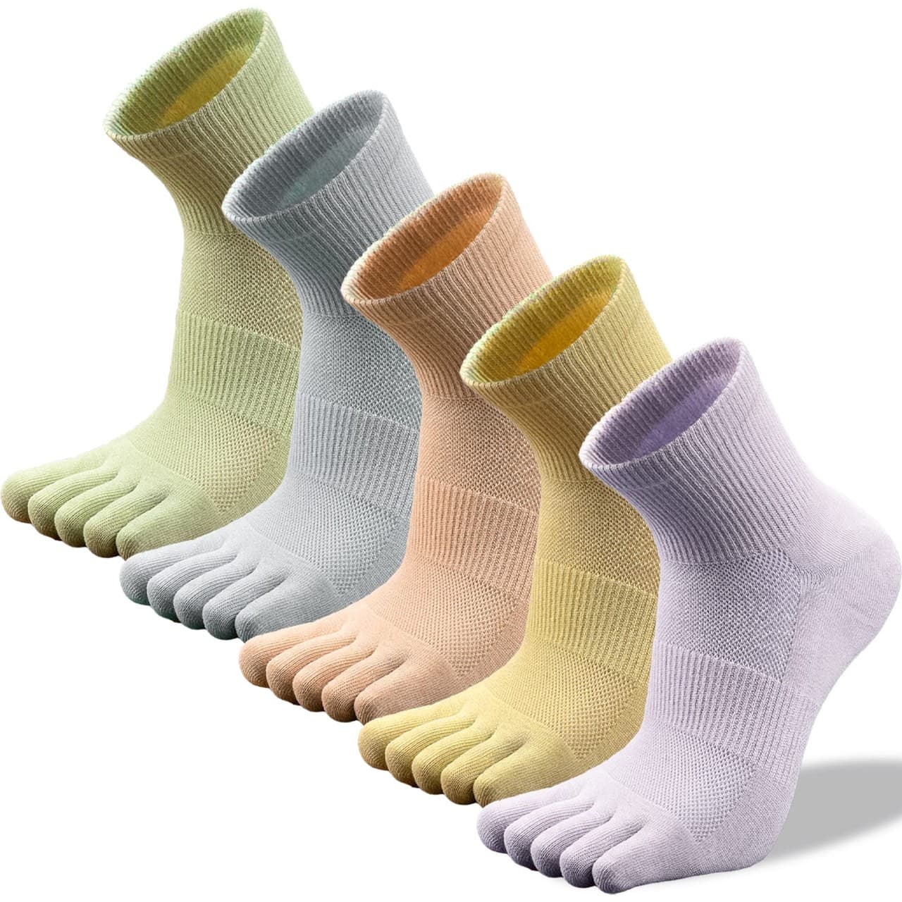 Women's Cotton-Rich Ankle Toe Socks, 5 Pairs