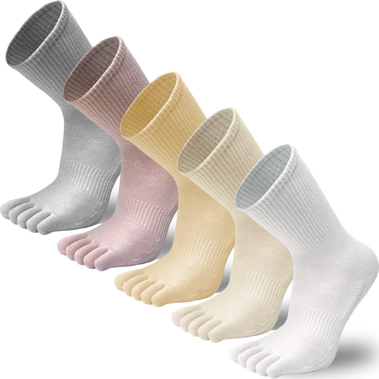 Women's Five-Toe Crew Socks, 5 Pairs