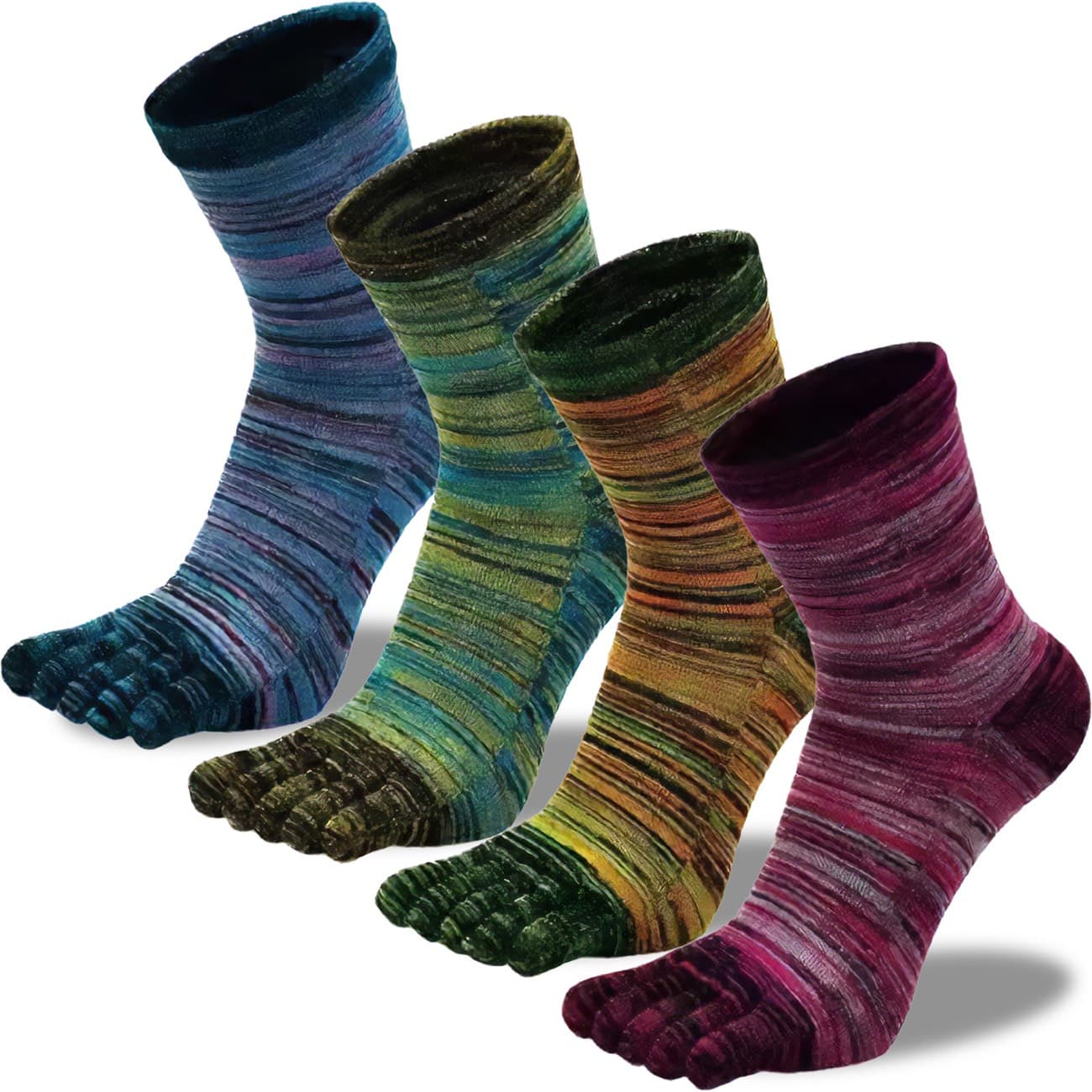 Men's Retro Striped Toe Socks, 4 Pairs